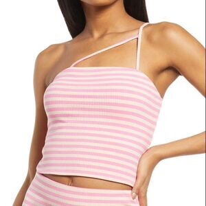 Afrm Saddle One-Shoulder Crop Top, Size X-Small - Pink‎